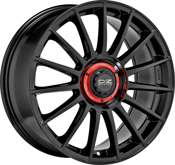 OZ SUPERTURISMO EVOLUZIONE 20X8.5 ET45 5X112 GLOSS BLACK + RED LETTERING