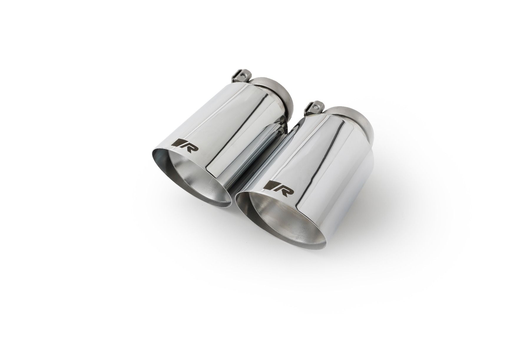 Tailpipe set 2 tailpipes Ø 102 mm angled, straight cut, chrome-plated, with adjustable ball joint