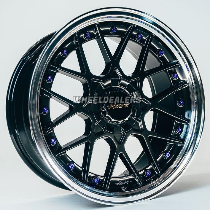 Hart HR83 19x9 ET20 5x114.3/120 Dark Hyper Black And Diamond Cut Lip With Blue Rivets