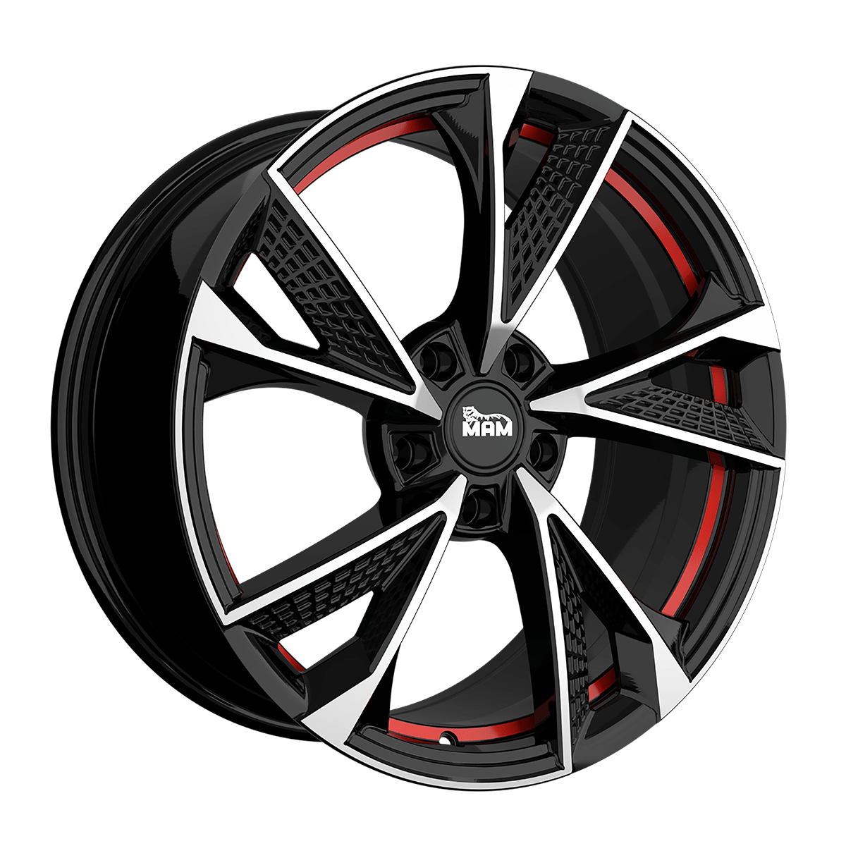 MAM Felgen RS6 16x7 ET38 5x114.3 Black Front Polish Red Inside