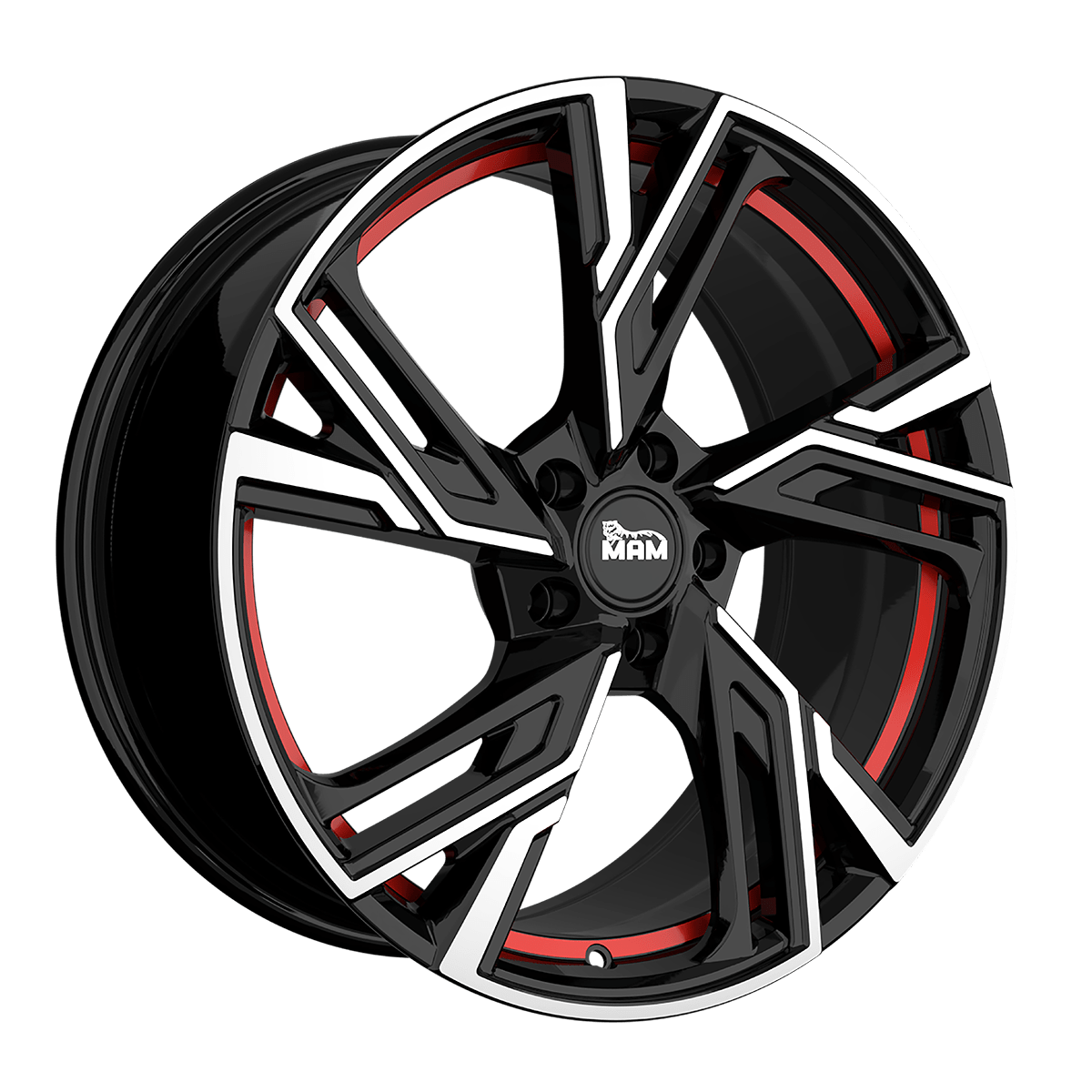 MAM Felgen RS5 16x7 ET38 5x108 Black Front Polish Red Inside