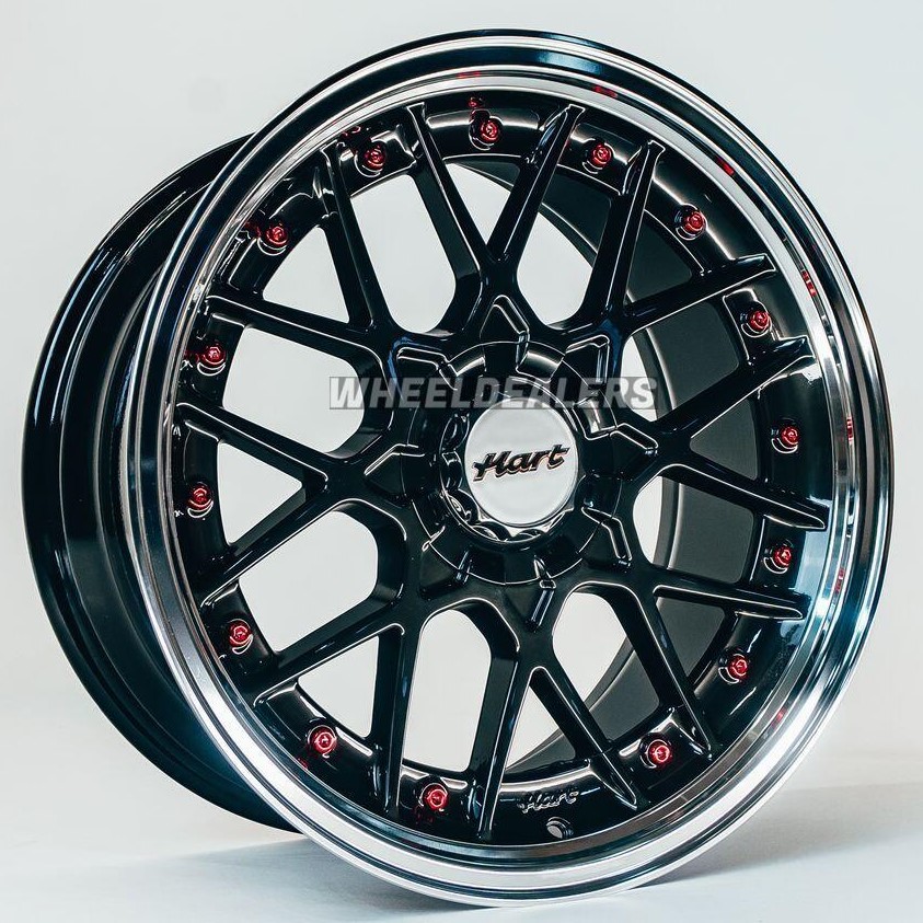 Hart HR83 19x9 ET20 5x114.3/120 Dark Hyper Black And Diamond Cut Lip With Red Rivets