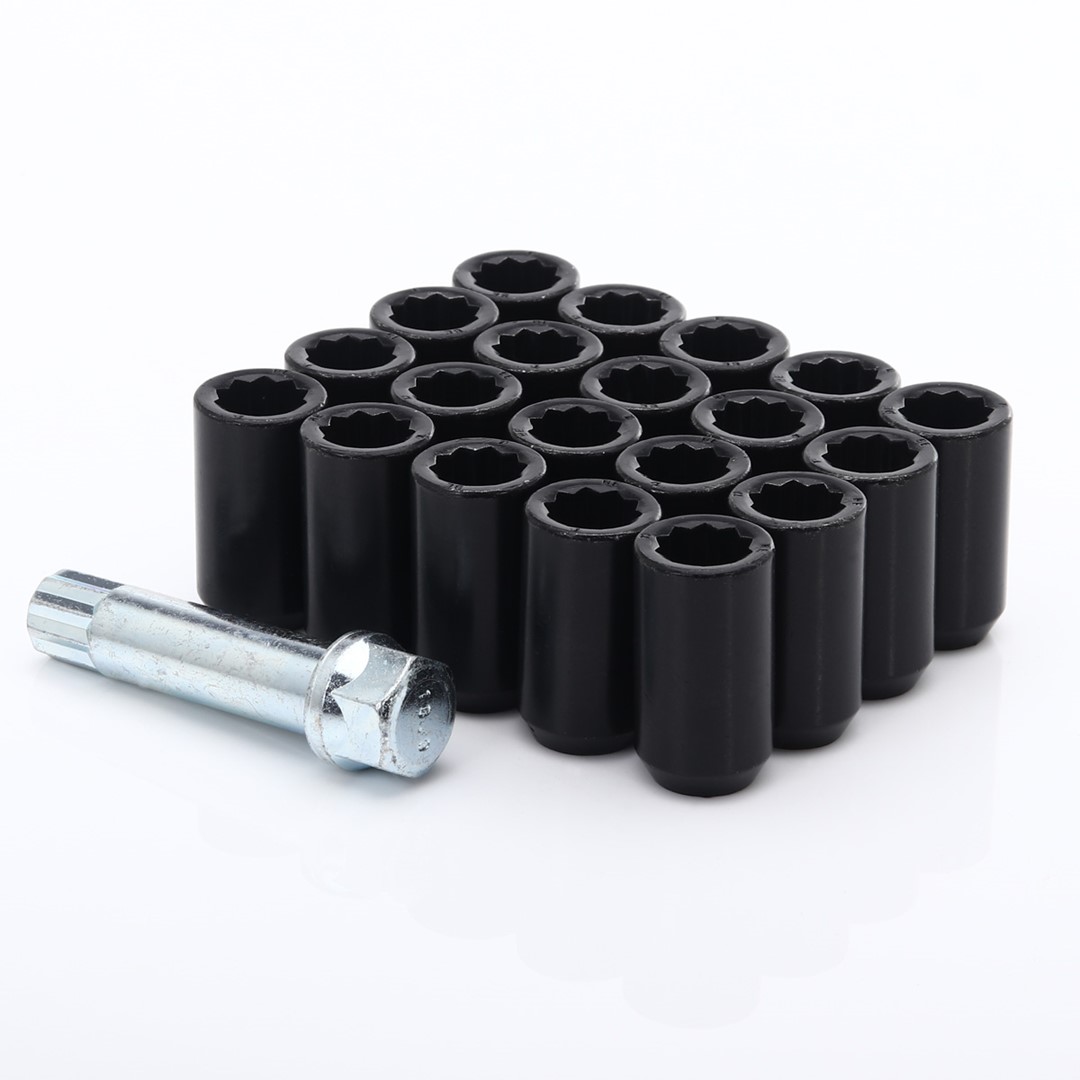 Radmutter schwarz Set 20Stk. 36mm 1/2 UNF Innenvielzahn + Key 1
