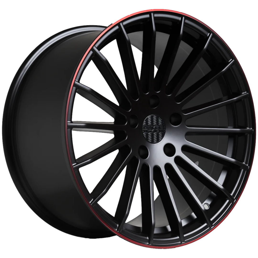 Haxer HX010 20x10.5 ET40 5x130 Black Half Matt with Red Lip
