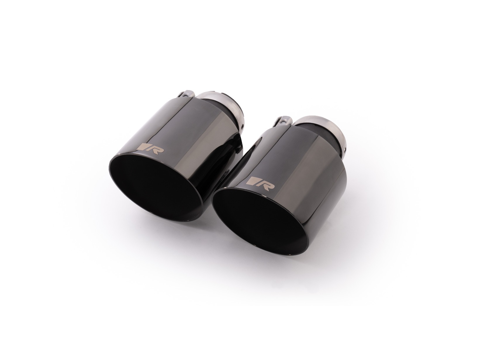 Tailpipe set consisting of 2 tailpipes Ø 115 mm angled, Black Chrome, with adjustable ball joint connection