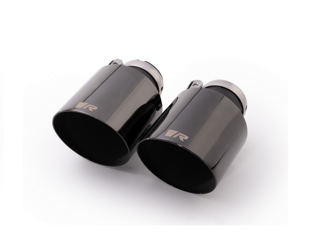 Tailpipe set L/R, 2 tailpipes each, Ø 102 mm angled, black chrome with adjustable ball joint