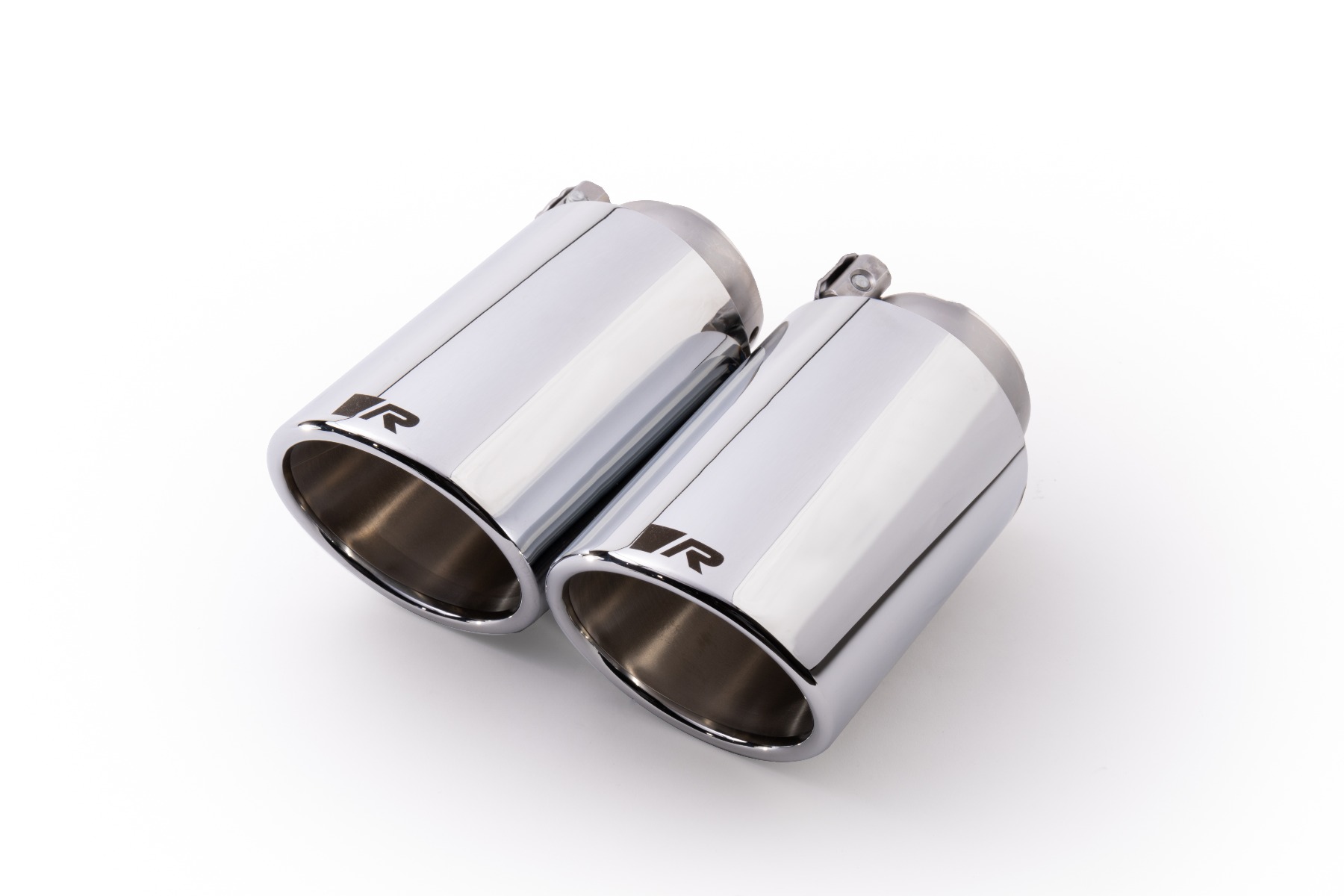 Tailpipe set left/right, each with 1 tailpipe Ø 102 mm angled, chrome-plated, with adjustable ball joint connection