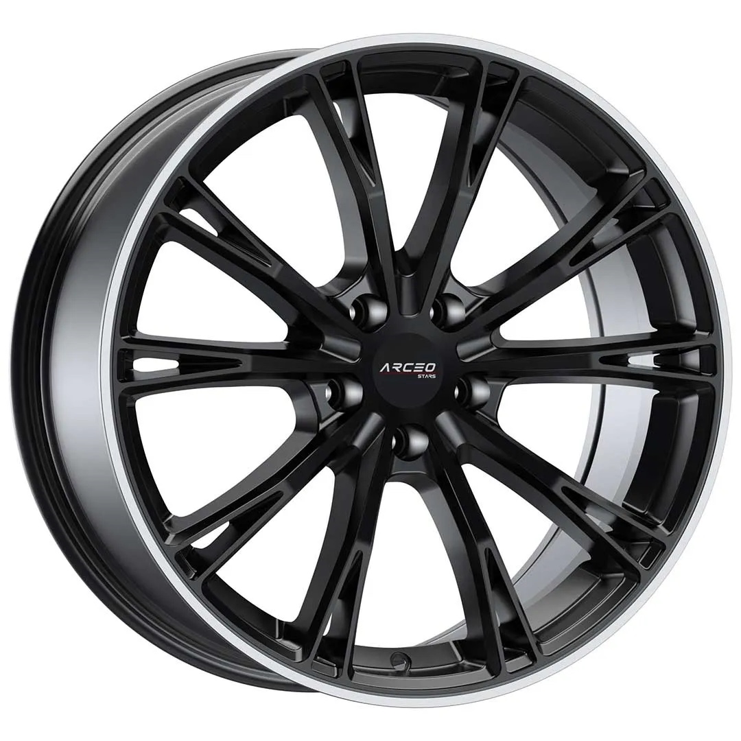 Arceo Stars ASW01 20x8.5 ET45 5x112 Matt Black Lip Diamond