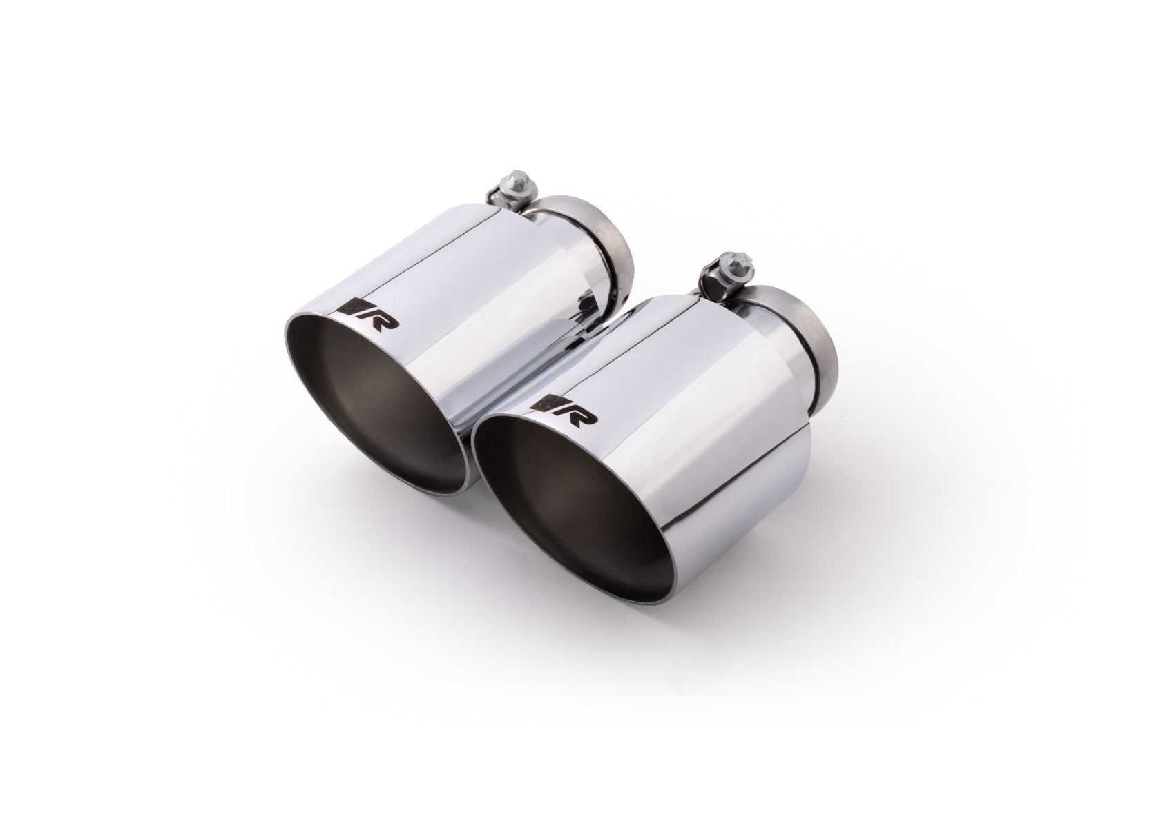 Tailpipe set consisting of 2 tailpipes Ø 115 mm angled, chrome-plated, with adjustable ball joint connection