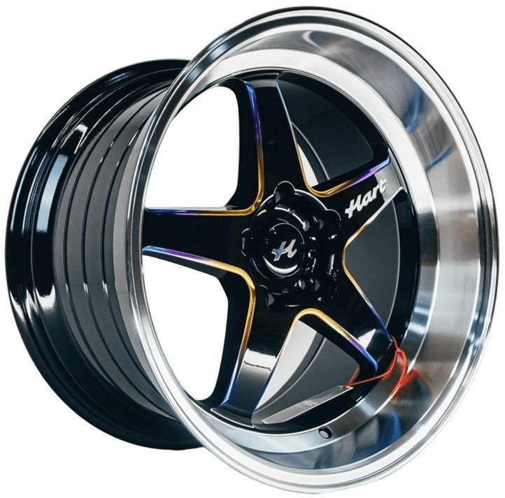 Hart HR77 18x10.5 ET12 5x114.3 Black With Mirror Cut Lip Lip And Neo Chrome