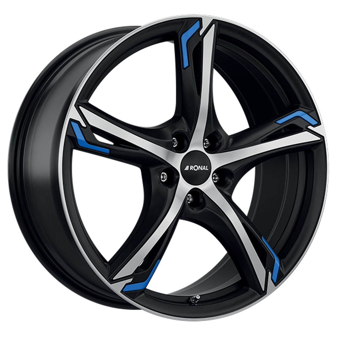 Ronal R62 BLUE 19x8 ET30 5x112 Jetblack Matt Frontpoliert