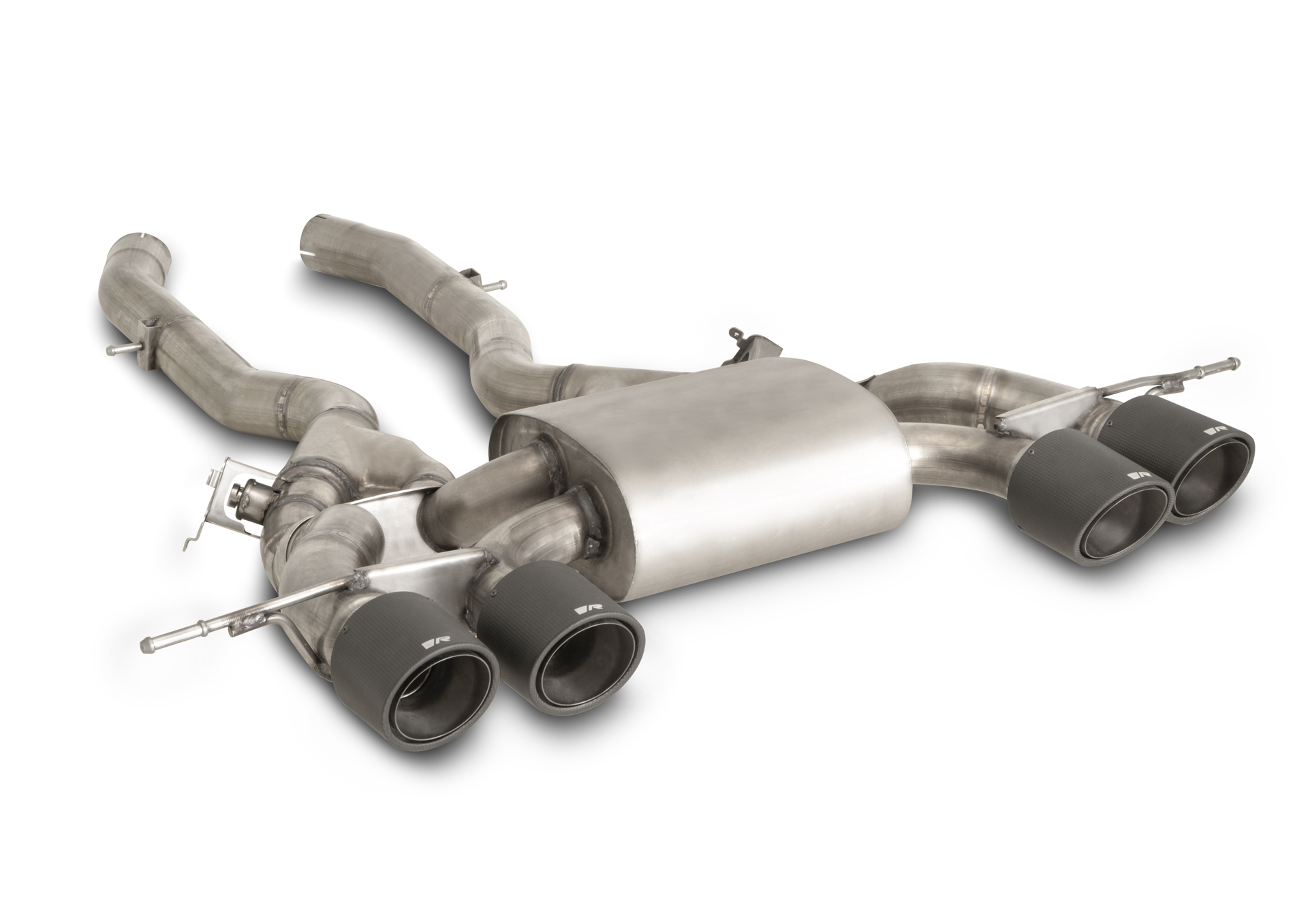 Remus l/r system, centre sports silencer, valves integrated in the connecting pipe package (selectable tailpipes)