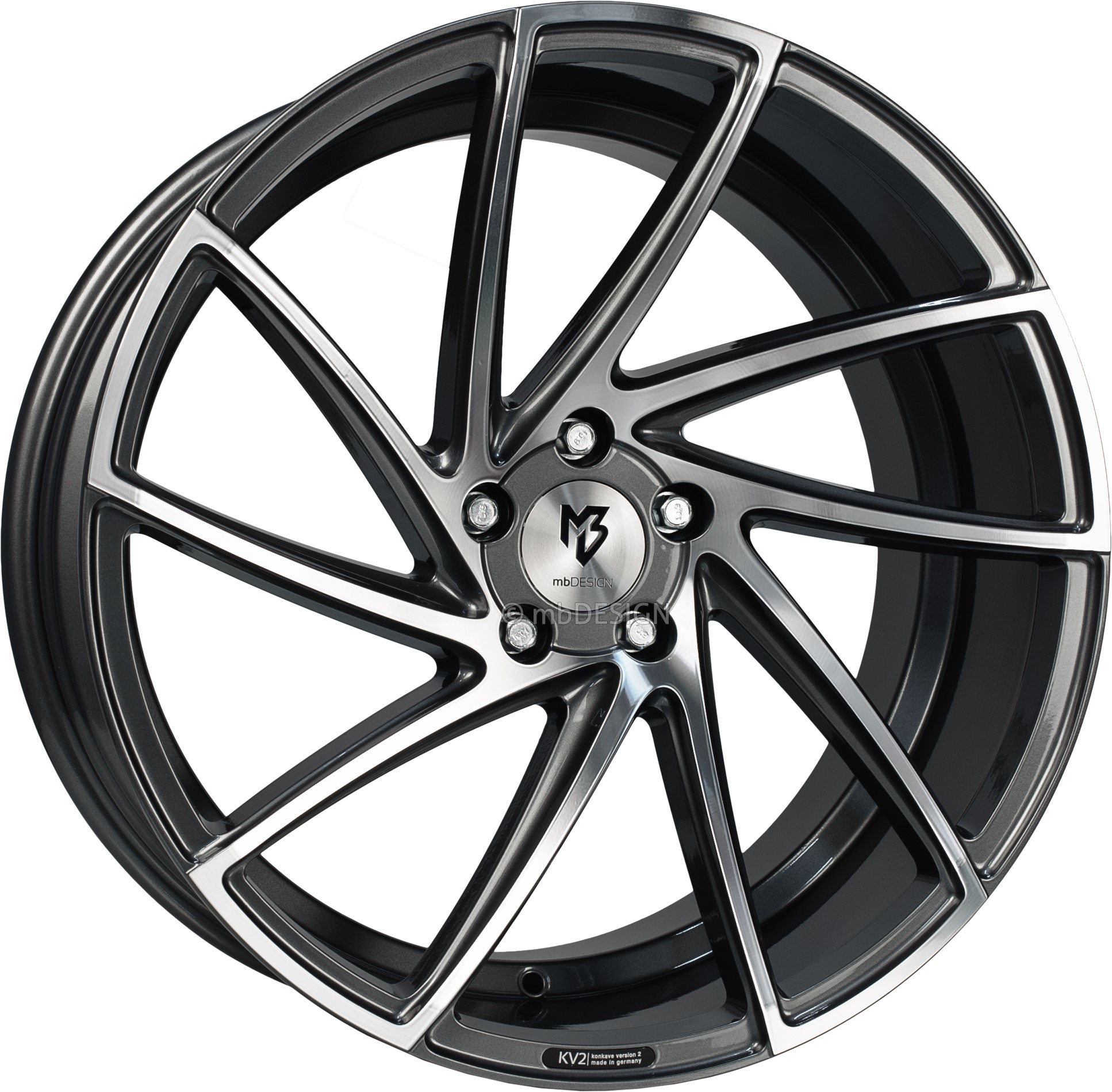 mbDESIGN KV2 20x8.5 ET43 5x108 Grau Glänzend Poliert