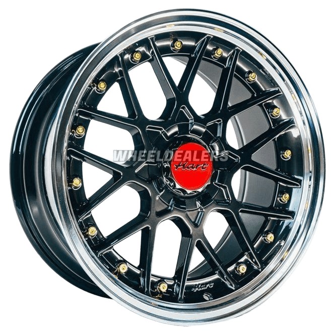Hart HR83 19x9 ET20 5x112/114.3 Dark Hyper Black And Diamond Cut Lip With Gold Rivets