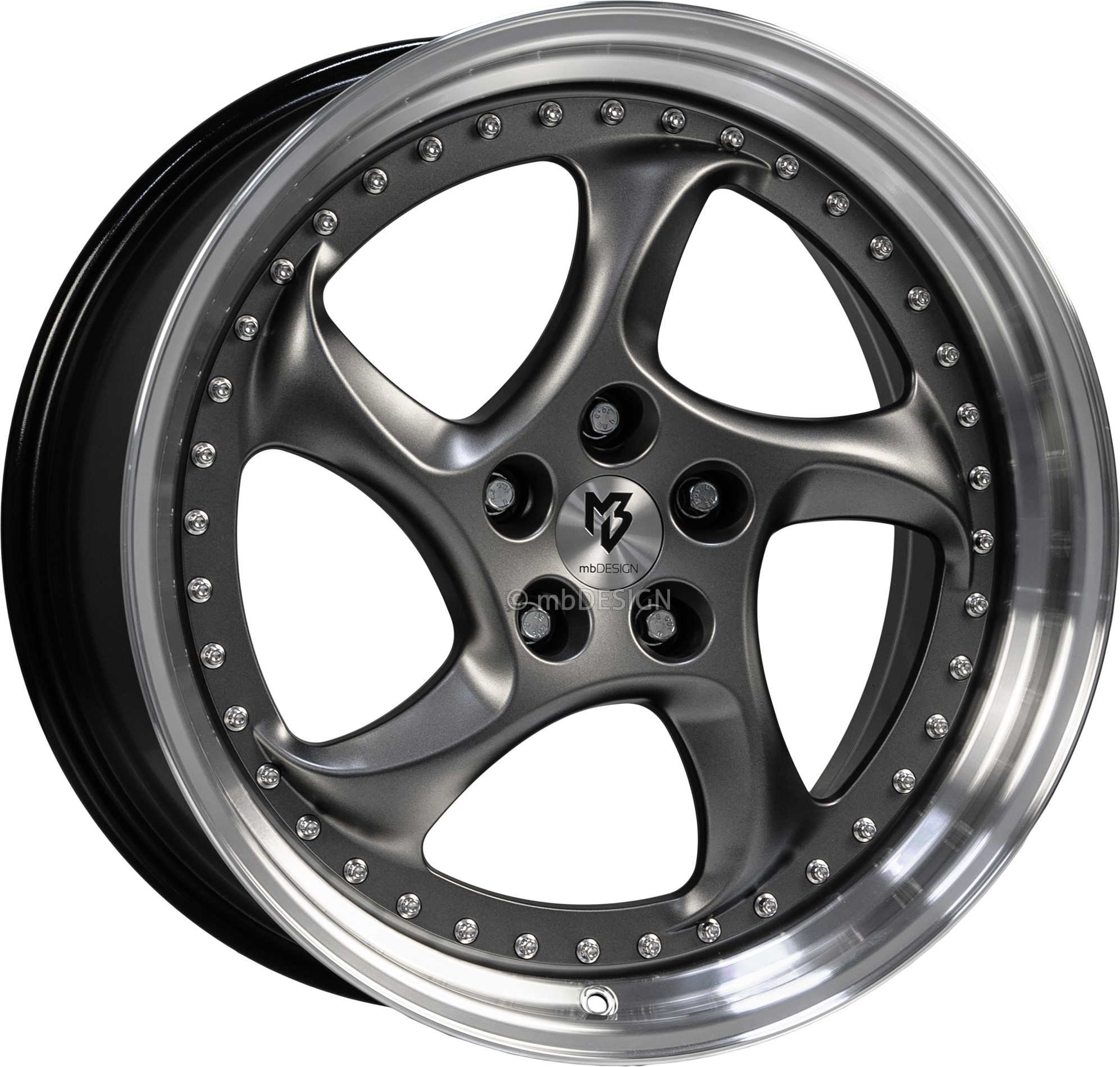 mbDESIGN TURBO FORGED 20x9 ET42 5x120 Gris Mat/Noir Brillant Poli