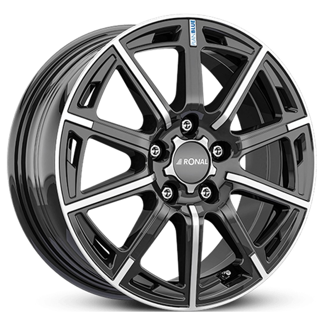 Ronal R60-BLUE 16x6.5 ET50 5x114.3 Jetblack Frontpoliert