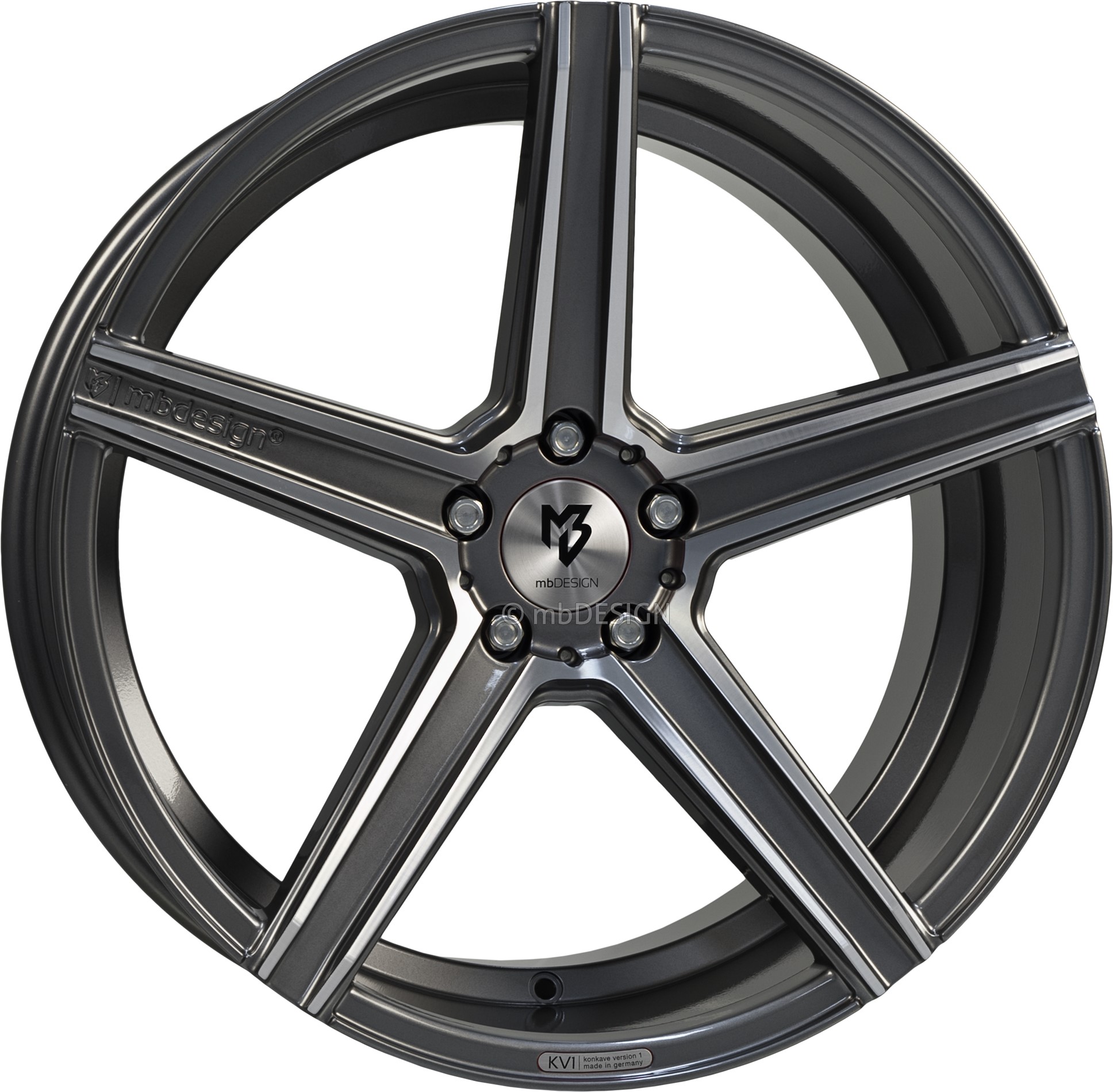 mbDESIGN KV1 20x9 ET34 5x114.3 Grau Glänzend Poliert