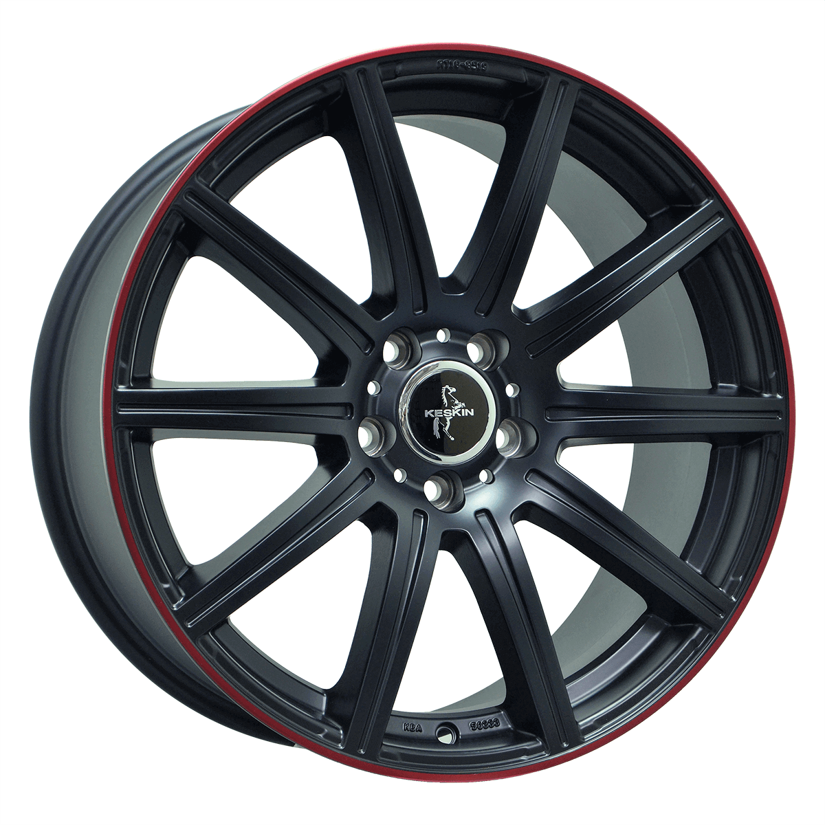 Keskin KT16 19x9.5 ET45 5x112 Matt Black Lip Red